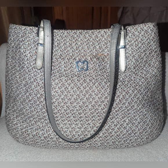 Eric Javits New York gray and metallic raffia tote bag. - Picture 1 of 14